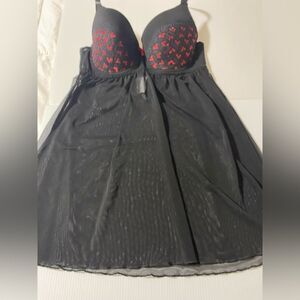 Delta Burke babydoll mesh black lace Babydoll hearts lingerie Sexy dress 1X